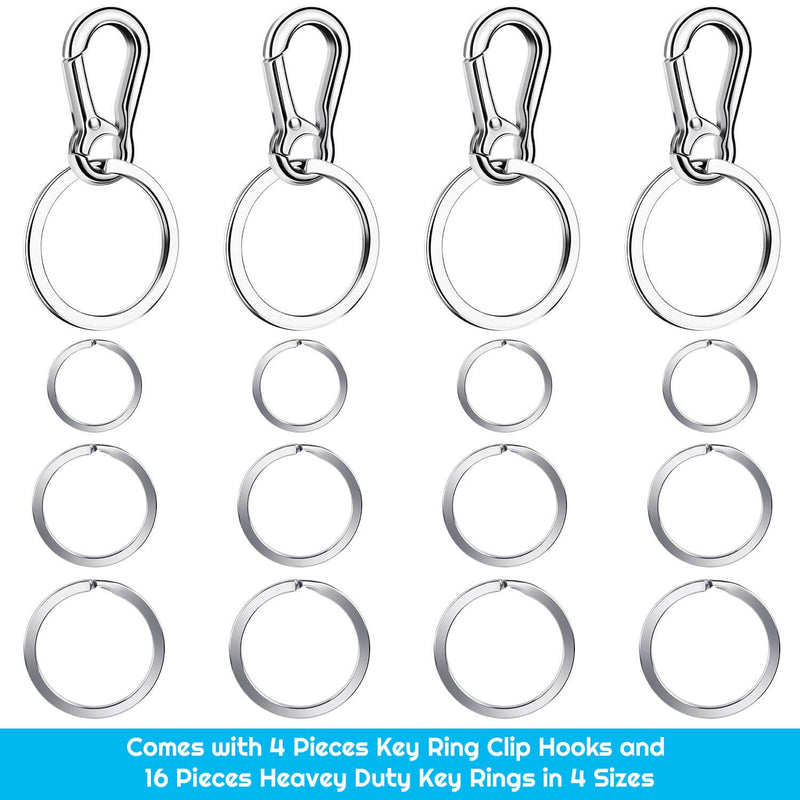 [Australia] - Keychain Clip with Key Ring, Cridoz 4pcs Key Chain Clip Hook with 16Pcs Key Rings for Car Keys, Dog Tag and Key Chain (Assorted Sizes) 