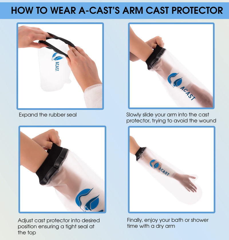 [Australia] - ACAST Waterproof Arm Cast Cover for Plaster Cast Arm, Shower & Bath, Reusable Hand Sleeve Dressing Protector for Broken Arm, Wrist, Elbow & Fingers 