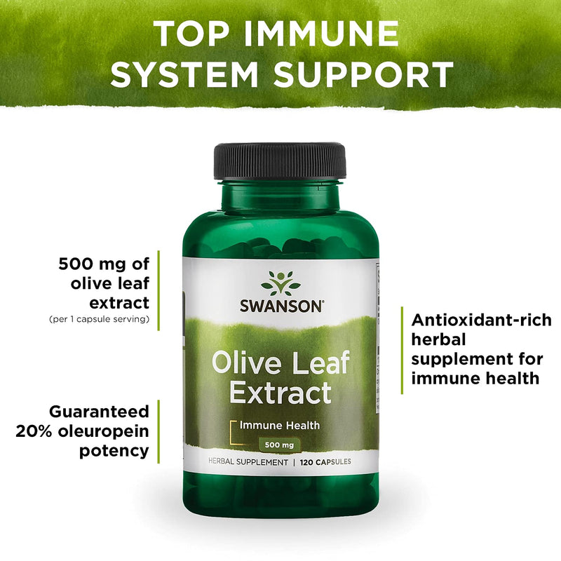 [Australia] - Swanson Olive Leaf Extract Capsules with 20% Oleuropein - Provides Immune Support, Promotes Cardiovascular System Health, and Supports Healthy Blood Pressure - (120 Capsules, 500mg Each) 1 