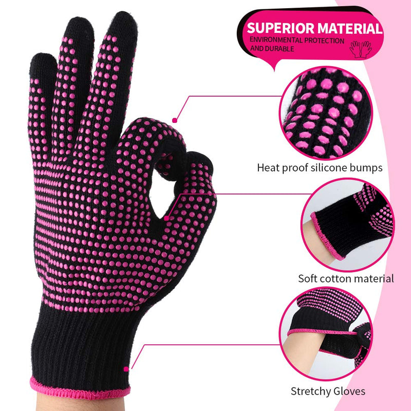 [Australia] - Teenitor 2 Pcs Heat Resistant Gloves with Silicone Bumps, (New Upgraded ) Professional Heat Proof Glove Mitts for Hair Styling Curling Iron Wand Flat Iron Hot-Air Brushes, Universal Fit Size Rose Red 