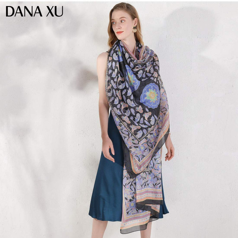 [Australia] - DANA XU 100% Pure Silk Large Size Women Soft Pashmina Shawls and Wraps Black17 