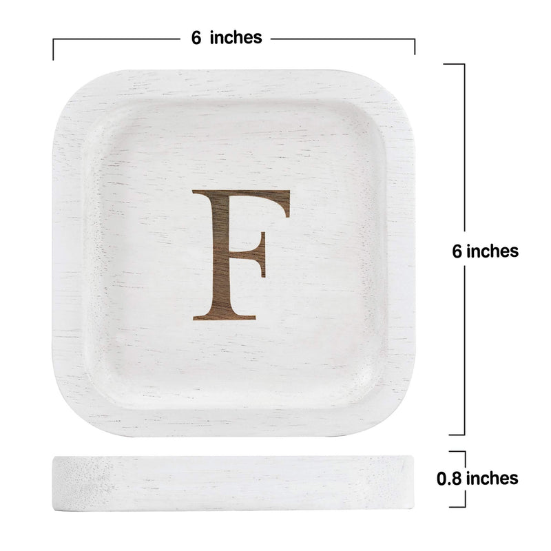 [Australia] - Solid Wood Personalized Initial Letter Jewelry Display Tray Decorative Trinket Dish Gifts For Rings Earrings Necklaces Bracelet Watch Holder (6"x6" Sq White "F") 6"x6" Sq White "F" 