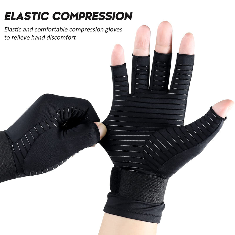 [Australia] - Copper Compression Arthritis Gloves with Strap, Wrist Brace Arthritis gloves Carpal Tunnel Relief Fingerless Gloves women men Large 