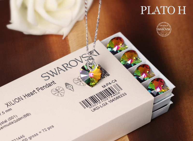 [Australia] - 3 Heart Necklace Crystals from Swarovski for Women Girl Pendant with Elegant Box Dainty Anniversary Jewelry B_Rainbow colors 