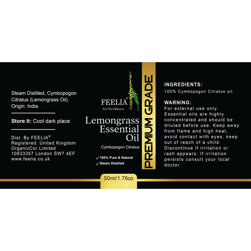 [Australia] - Feelia - Lemongrass Essential Oil - 100% Pure & Natural, Premium Grade, Steam Distilled & Undiluted, Great for Aromatherapy & Relaxation 