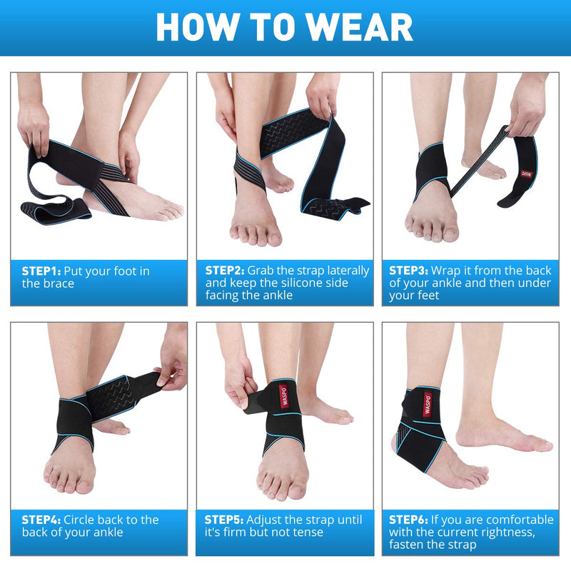 [Australia] - WASPO Ankle Support Brace - Adjustable Ankle Brace Wrap Strap for Sports Protect, Plantar Fasciitis, Achilles tendonitis, Ligament Damage, Injury Recovery, One Size for Men Women 1 PC Blue Blue-1pc 
