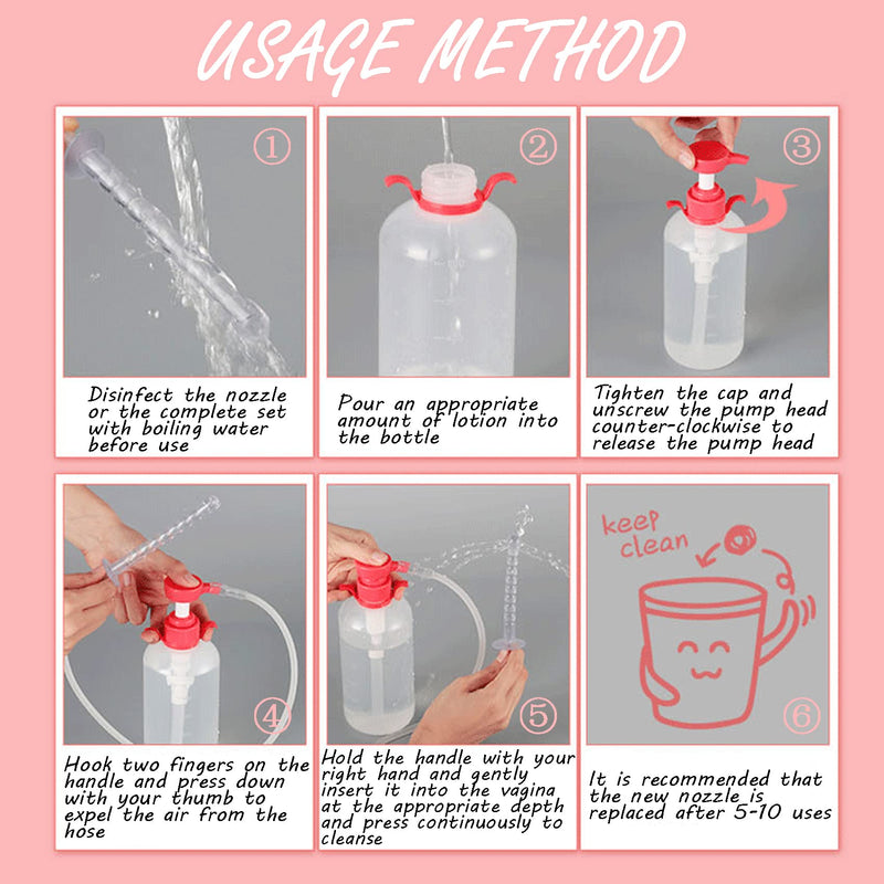[Australia] - Vaginal Cleaning Syringe Cleaner Reusable Manual Pressure Cleaning System Portable Kit with 3 Nozzles,600ml Capacity 