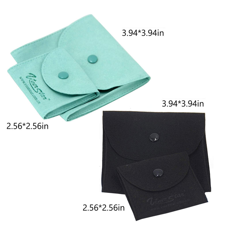 [Australia] - Vinerstar Pack of 4 PCS Suede Leather Jewelry Pouch with Snap Button (Blue and Black, Leather & Suede) Blue and Black 