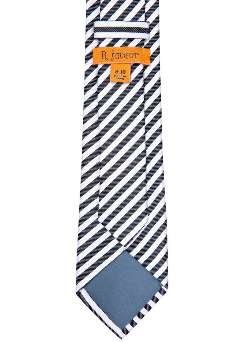 [Australia] - Retreez Striped Woven Microfiber Boy's Tie - 8-10 years 8 - 10 years Black/White Stripe 