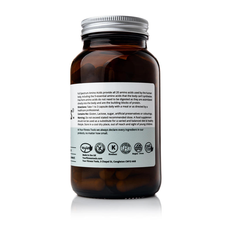 [Australia] - Full Spectrum Amino Acids – 120 x Free Form Amino Acids Vegan Capsule to Support Muscle Repair, Muscle Building - Made in The UK by Your Fitness Tools 