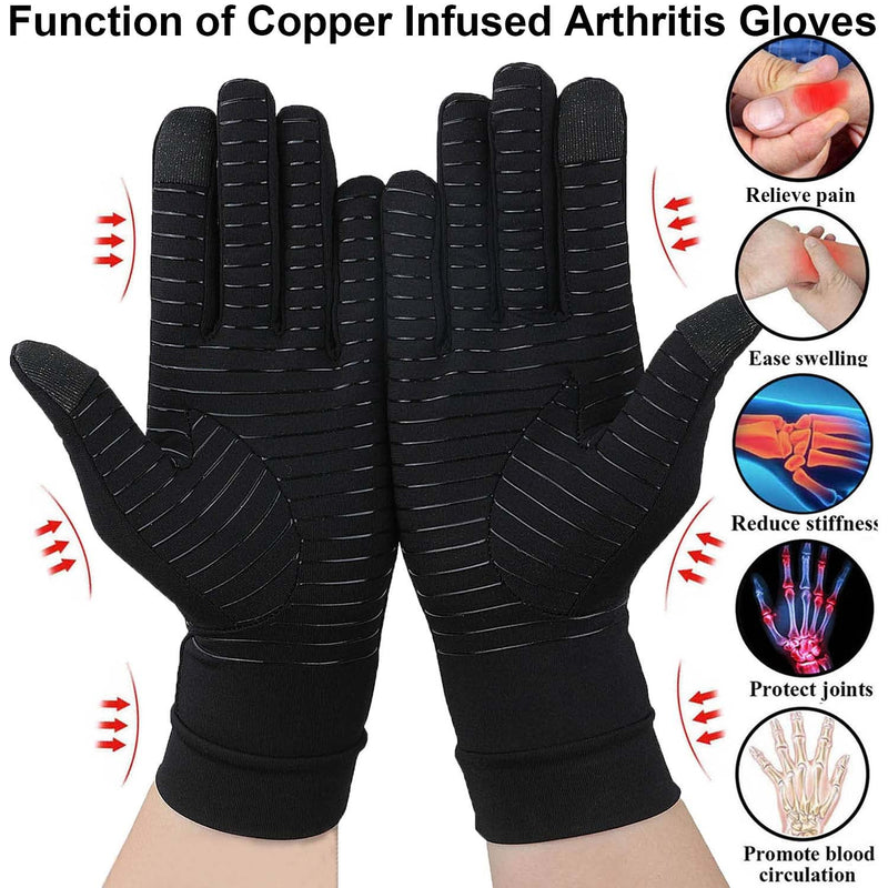 [Australia] - 2 Pairs Copper Compression Full Finger Arthritis Gloves ,Copper Arthritis Glove with Touch Screen Fingers for Men & Women Medium (2 Pair) 