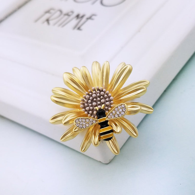 [Australia] - YOQUCOL Sunflower Honeybee Bee Brooch Pin with Austrian Cubic Zirconia Crystal for Women Girls CZ Crystal 
