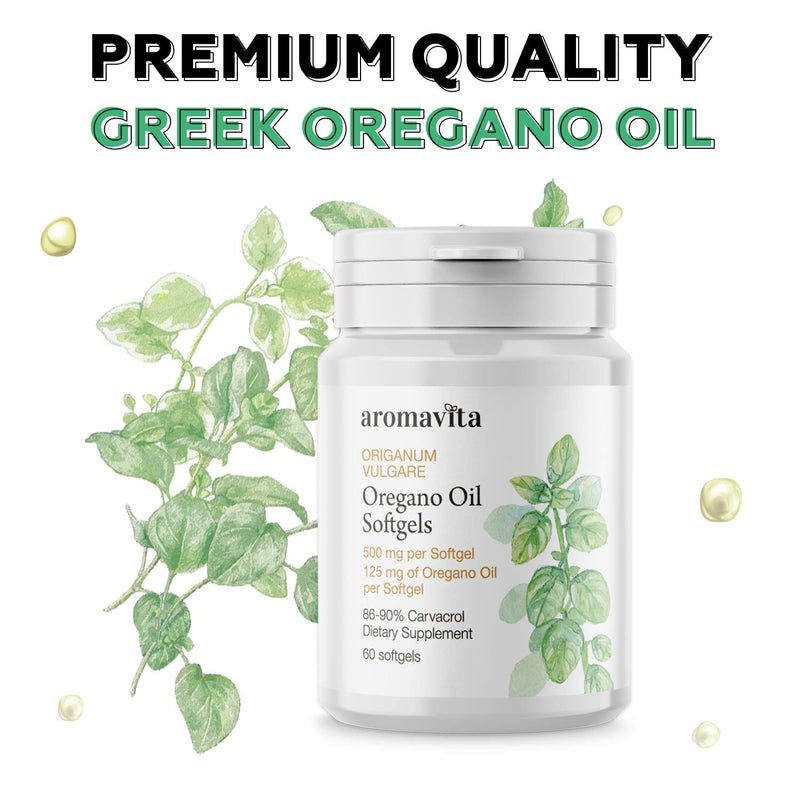 [Australia] - Aromavita Oregano Oil Capsules – Non GMO and Gluten Free, Greek Oregano Oil Containing 108mg Per Serving – Over 86-90% Carvacrol – Oregano Oil Food Supplement – 60 Softgels, Regular 