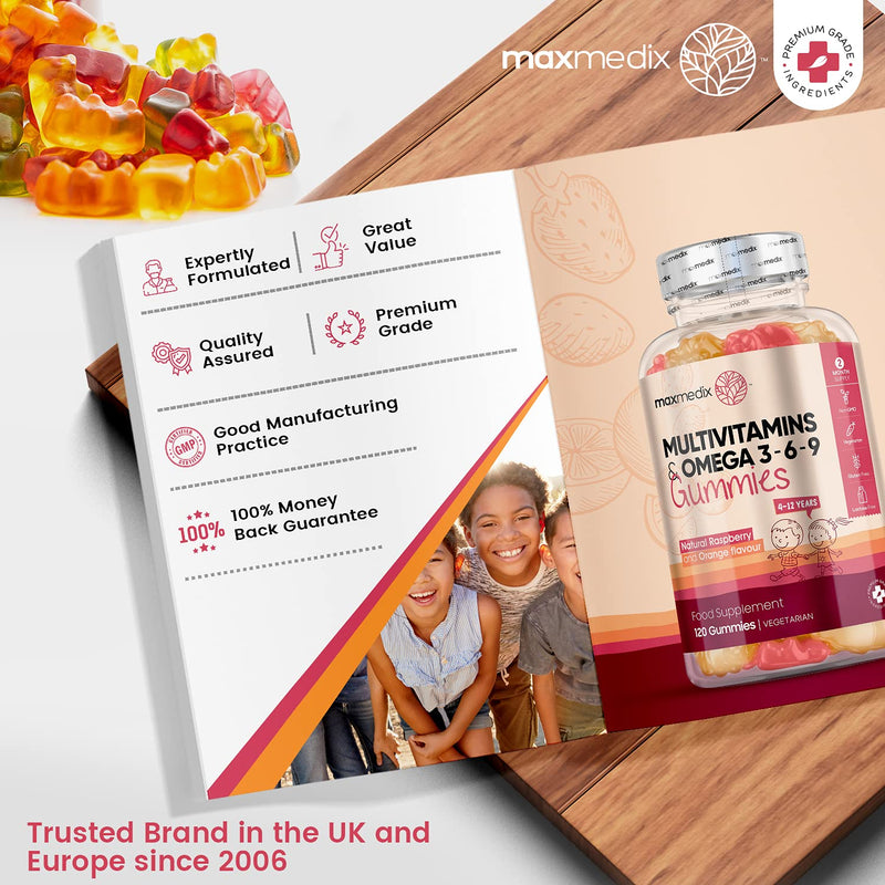 [Australia] - Multivitamins for Kids - 120 Chewable Gummies (2 Month Supply) - Child Vitamins with Zinc & Omega 3, 6 & 9 - Natural Raspberry & Orange Multivitamin Supplement - Non-GMO & Gluten Free Gummies 