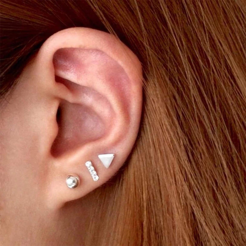 [Australia] - Small Sterling Silver Stud Earrings for Women, Dainty Geometric Cubic Zirconia Earring Studs - Mini Bar, Circle, Lightning Bolt, Moon Stud Earrings | Hypoallergenic Jewelry Gifts for Men Boys Girls 