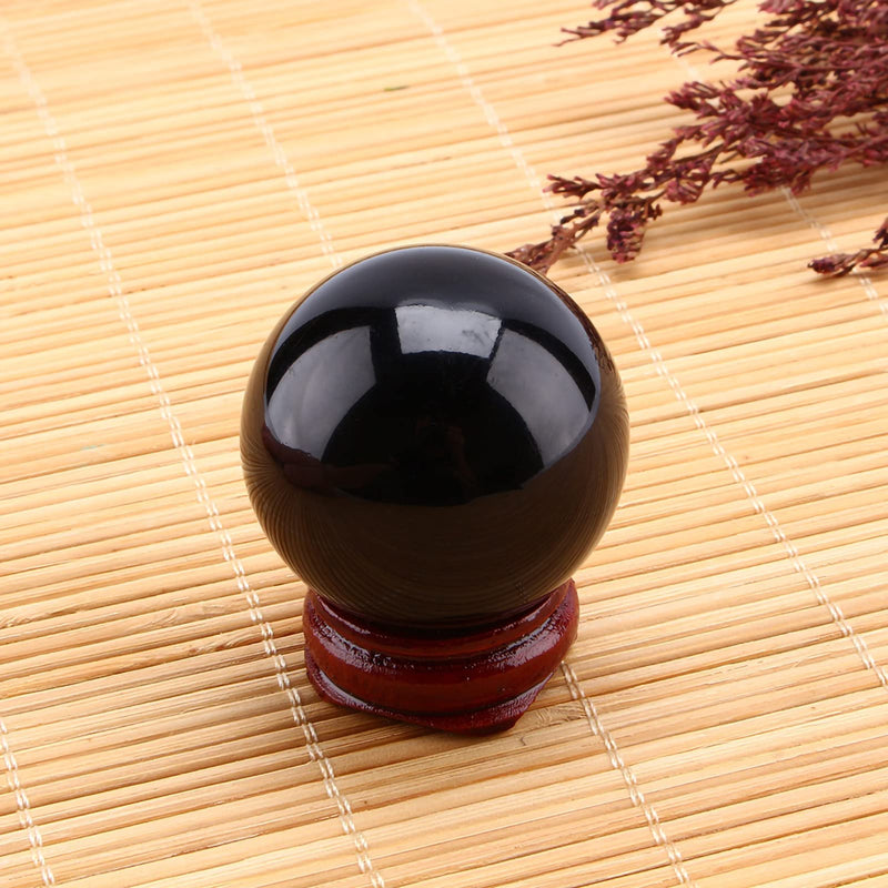 [Australia] - Hztyyier 40mm Natural Crystal Ball, Black Obsidian Crystal Ball Decorative Ball Fortune Telling Ball with Wooden Stand 