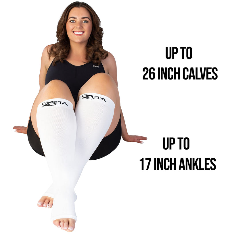 [Australia] - Zeta Socks Open Toe XXXL 26 Inch Wide Calf Plus Size Compression (1 Pair) White 