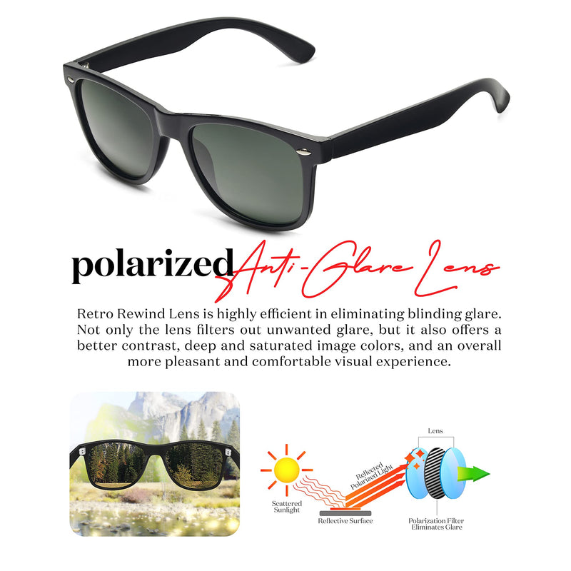 [Australia] - Retro Rewind Polarized Sunglasses for Men Women UV Protection Classic Sun Glasses Gloss Black | Green 