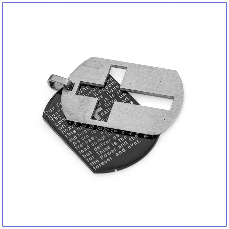 [Australia] - Fusamk Fashion Religious Titanium Steel Lord's Prayer Cross Dog Tag Pendant Necklace Black Dog Tag 