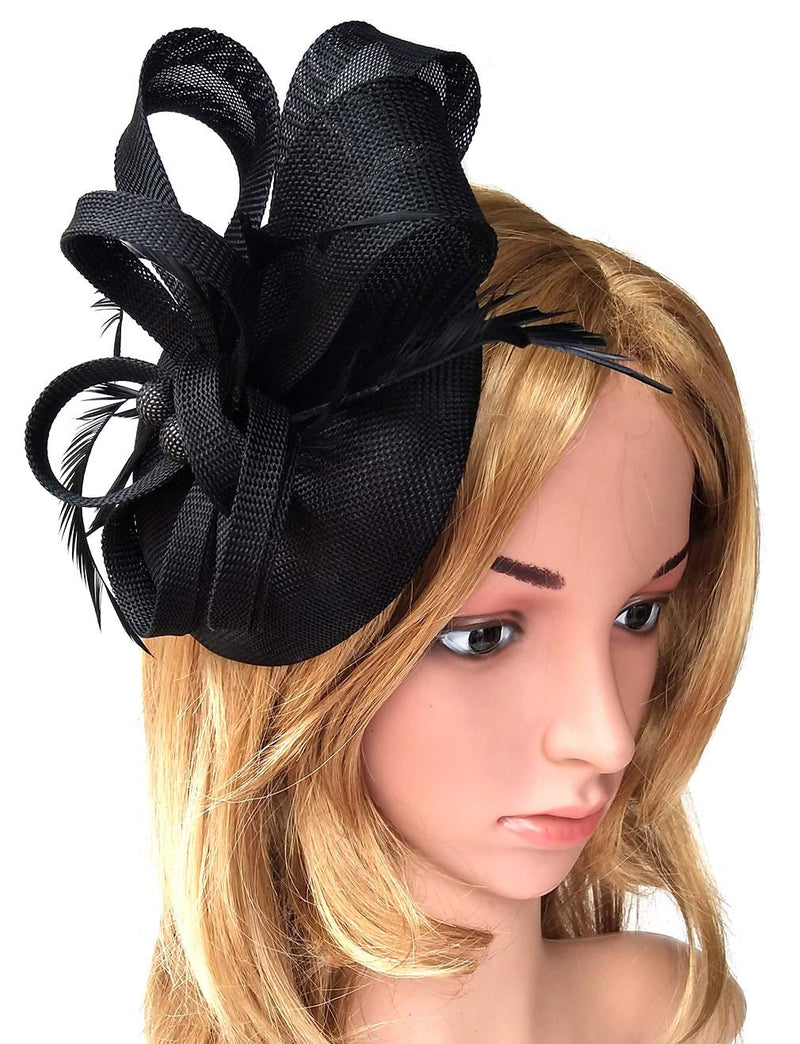 [Australia] - Biruil Women's Fascinator Hat Imitation Sinamay Feather Tea Party Pillbox Flower Derby A Black 