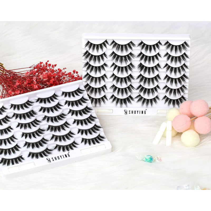 [Australia] - SY SHUYING 3D Faux Mink Eyelashes With Glue Dramatic Fluffy Wispy False Lashes Pack Hand-made Natural Look Long Thick Eyelashes (12 Pairs with Glue) 