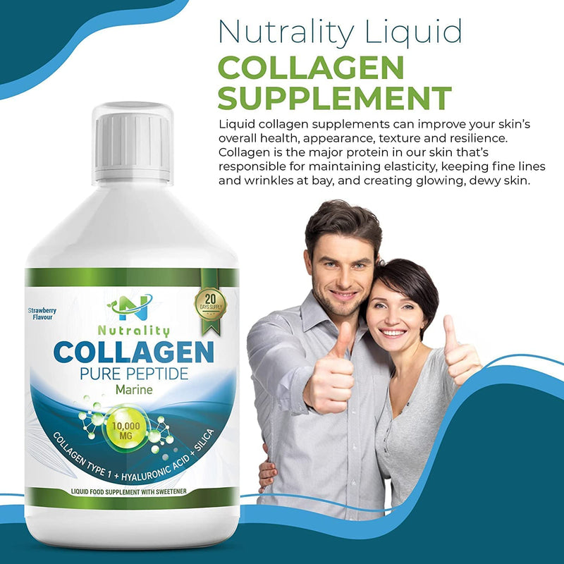 [Australia] - Nutrality Marine Collagen Liquid Women & Men, Sugar Free, Peptides, Hyaluronic Acid, Silica, Biotin, Vitamins C B6 B7, 10000mg Type 1, Fruit Juice Flavour | Healthy Skin, Hair, Nails, Joints, Muscles 