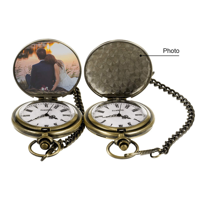 [Australia] - TREEWETO Mens Womens Quartz Personalized Pocket Watch Engraved Engraving Customized with Chain Gift Box Wedding Gift for Groomsman Bestman Husband Dad Love Bronze 