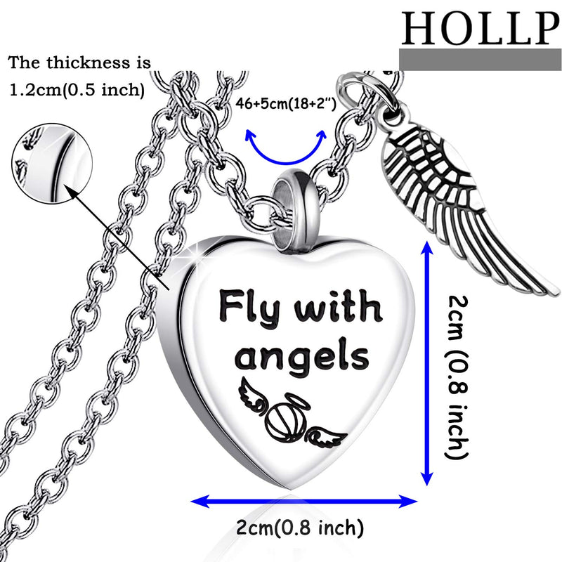 [Australia] - HOLLP Sympathy Gift Cinerary Casket Cremation Pendant Necklace Fly with Angels Necklace Memorial Jewelry Guardian Angel Gift Souvenir for Basketball Fans 