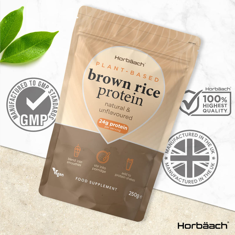 [Australia] - Plant Based Brown Rice Protein | 250g | 24g Protein Per Serving | Unflavoured Wheat Free Supplement | Suitable for Vegetarians and Vegans | by Horbaach 