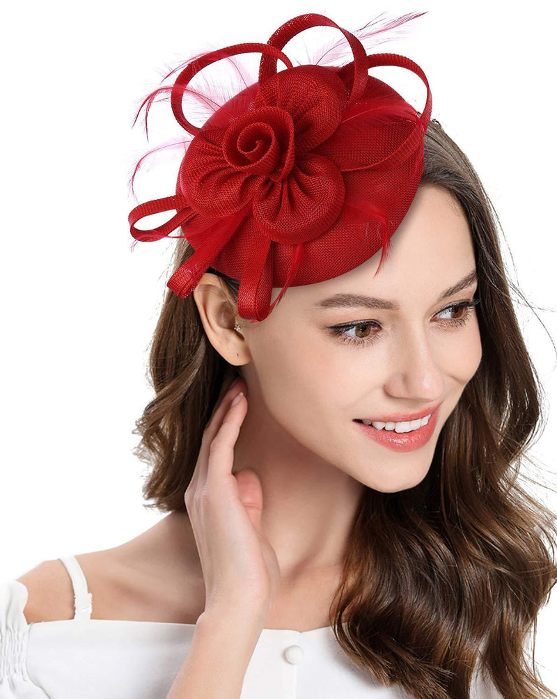 [Australia] - Z&X Sinamay Fascinator Pillbox Hat with Headband Hair Clip for Cocktail Tea Party 007 Red 