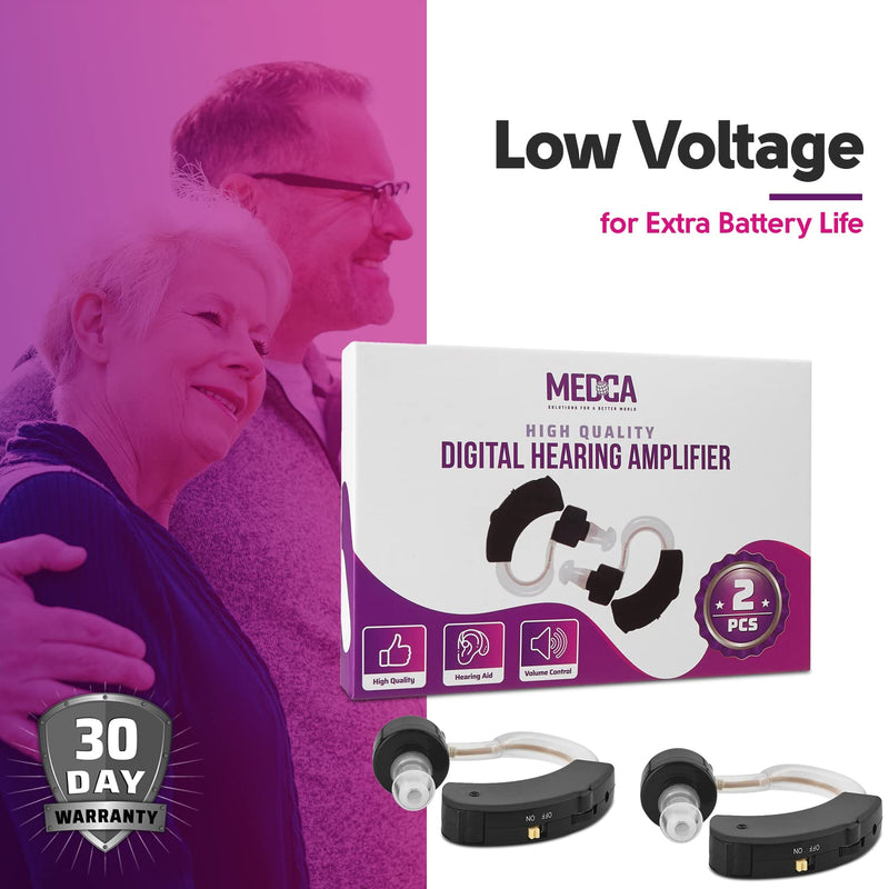 [Australia] - Digital Hearing Amplifiers - Set of 2 Small BTE Sound Amplifiers, a Behind the Ear Personal Amplification Device and Sound Enhancer Aids with Noise Reducing Feature for Adults, Seniors & Women, Black 