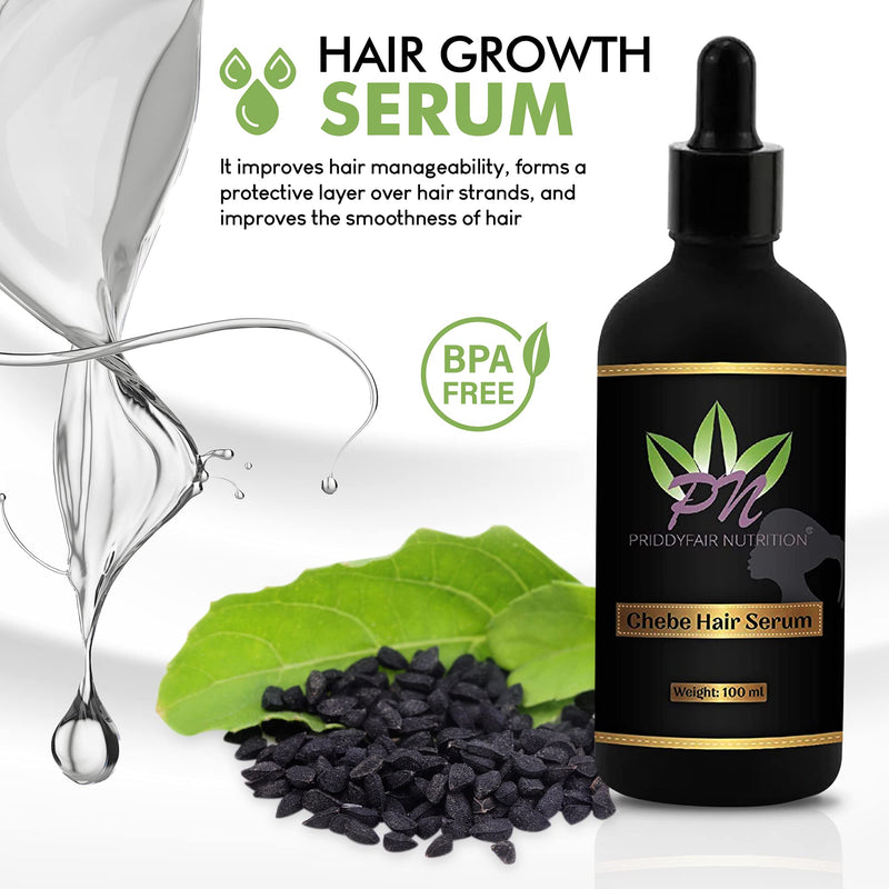 [Australia] - Priddyfair Nutrition Chebe Hair Growth Serum 100ml contains Biotin rich Fruits & Herbs for Anti Hair Loss, Hair Serum Growth Treatment Oil, Thinning Hair | Help Hair Follicle Growth For Men & Women 