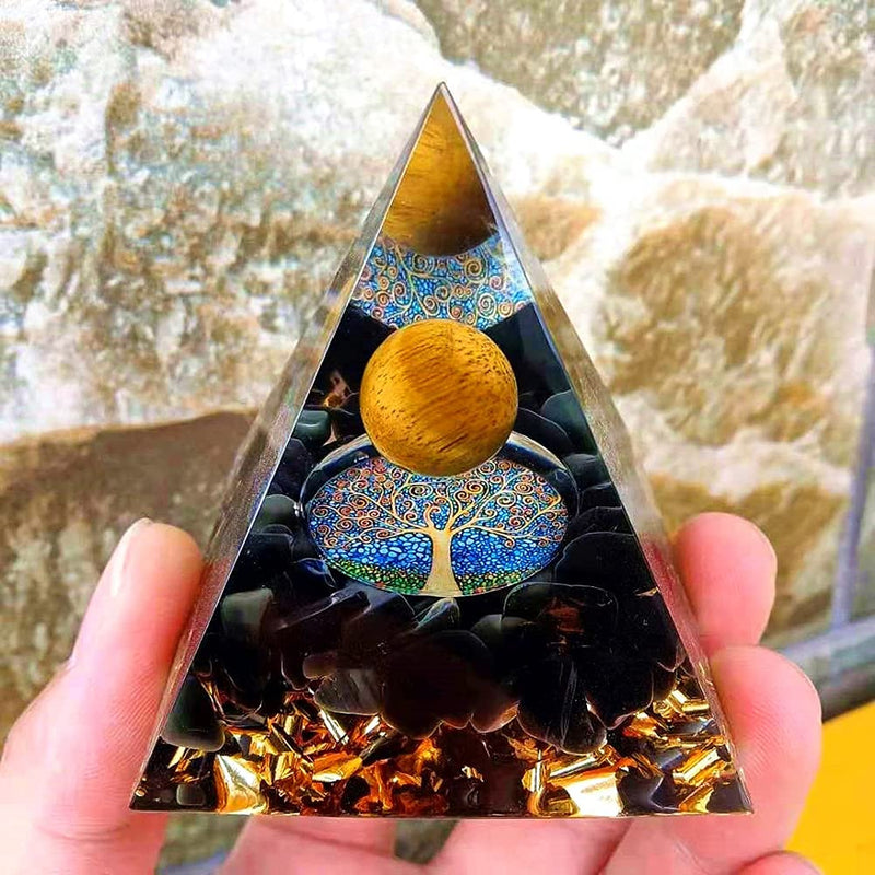 [Australia] - Moonstone Crystal Orgone Pyramid Ogan Crystal Energy Tower Nature Reiki Chakra Crushed Stone Jewelry Flower of Life Crystal Orgonite Pyramid Healing Chakra Pyramid B 