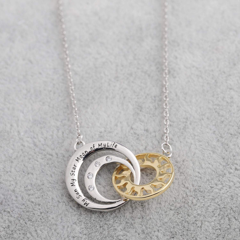 [Australia] - bobauna Sun Crescent Moon Star Two-Tone Interlocking Circles Necklace Celestial Jewelry Game of Thrones Jewelry Gift sun moon circle necklace 