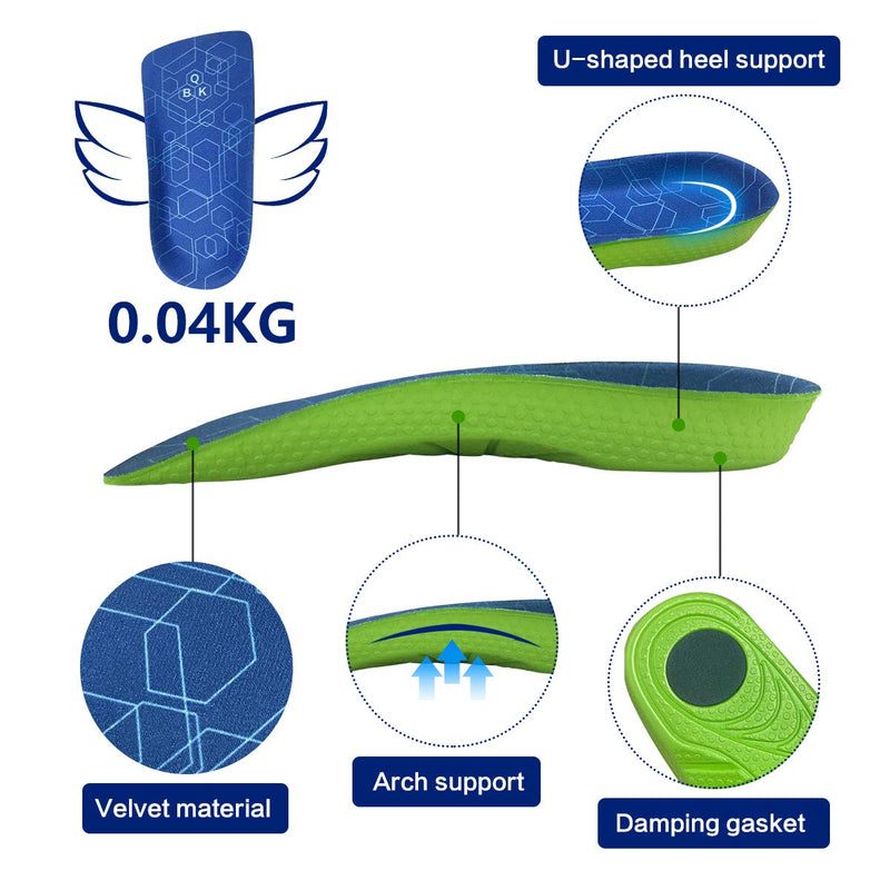 [Australia] - Orthotic Insoles, QBK Insoles for Plantar Fasciitis Support, 3/4 Length High Arch Support Shoe Inserts Suitable for Walking, Standing All Day, Dispersal Heel Pressure and Pain Relief, L L: 9-10.5 