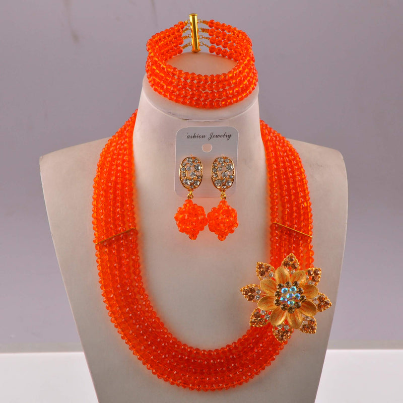 [Australia] - aczuv Classic African Beads Jewelry Set Nigerian Wedding Bridal Bridesmaids Jewelry Sets Orange 