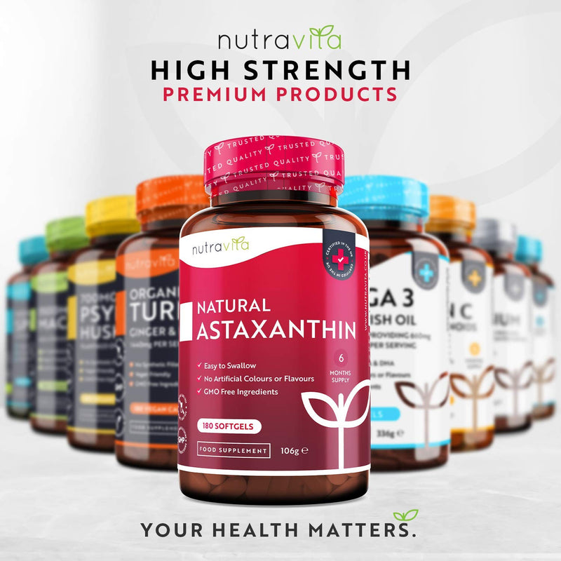 [Australia] - Astaxanthin 18mg 5% Oil – 180 Softgels (6 Month Supply) – Natural Astaxanthin Rich Oleoresin from Haematococcus Pluvialis - Made in The UK by Nutravita 