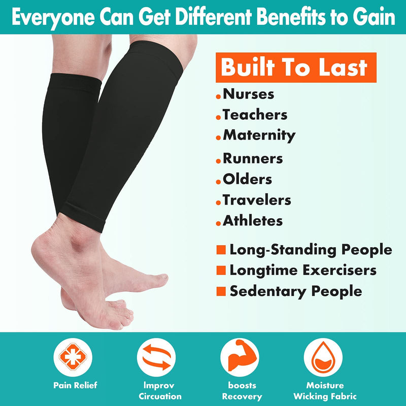 [Australia] - MGANG® Calf Compression Sleeve, (2 Pairs) 20-30mmHg Leg Compression Socks, Unisex for Pain Relief, Swelling, Edema, Maternity, Varicose Veins, Shin Splint, Nursing, Travel, Black S/M Small/Medium (2 Pair) 1 Pair Black + 1 Pair Black 