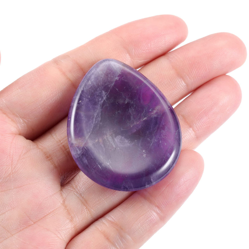 [Australia] - CrystalTears Natural Amethyst Carved Thumb Worry Stone Healing Crystal Pocket Palm Stone 1PC 