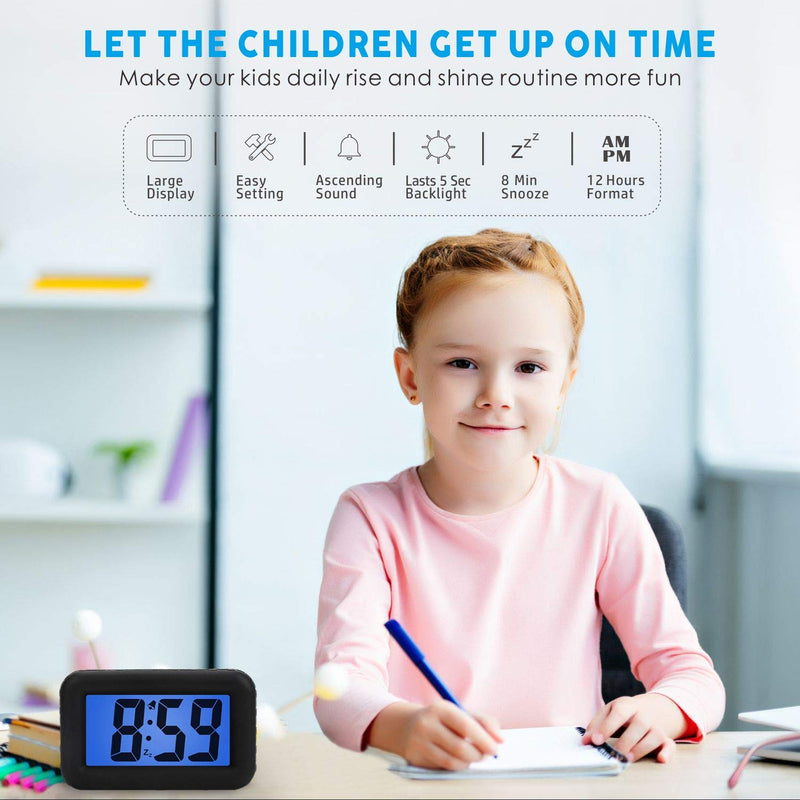[Australia] - Digital Alarm Clock - Plumeet Kids Alarm Clock with Snooze and Backlight - Simple Travel Clocks Large LCD Display - Loud Alarm Clock for Bedroom - Battery Powered (Black) Black 