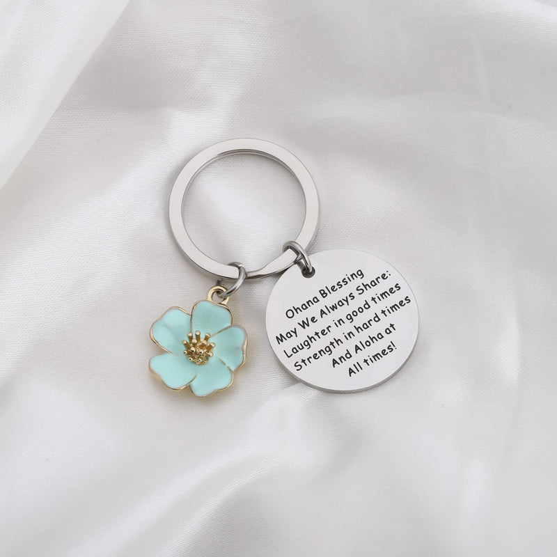 [Australia] - FUSTMW Ohana Keychain Blessing Gifts Hibiscus Charm Keychain Hawaiian Ohana Jewelry Gift for Family silver 