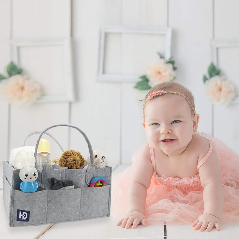 [Australia] - HY DOT Baby Nappy Caddy Organiser - 3mm Extra Thick Sturdy Grey Storage Baskets - Felt Baby Caddy Organiser (35x23x18 cm) - Nappy Organiser with Changing Caddy Compartments for Newborn Baby 