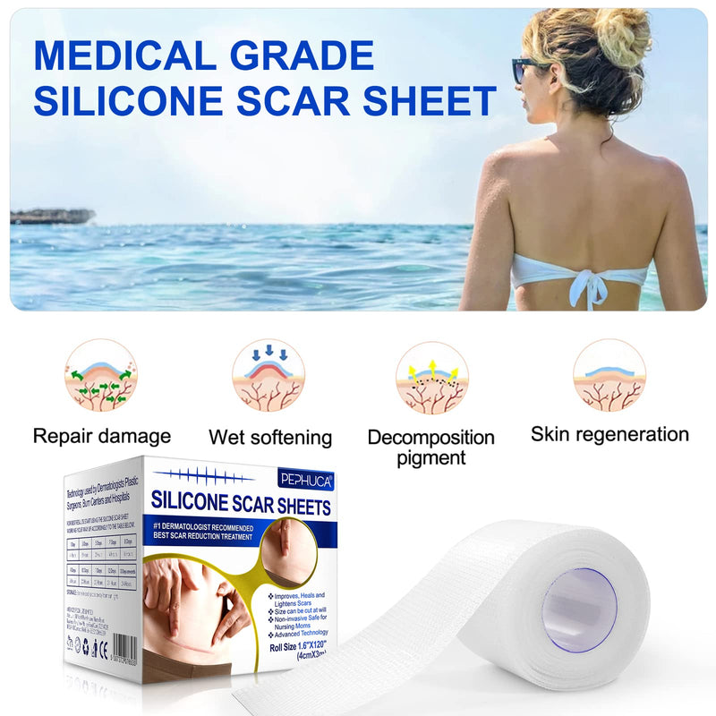 [Australia] - Advanced Silicone Scar Sheets, Transparent Scar Strips, Gel Tape for Scar Removal, Reusable and Effective Removal New and Old Scars(4X300CM) 