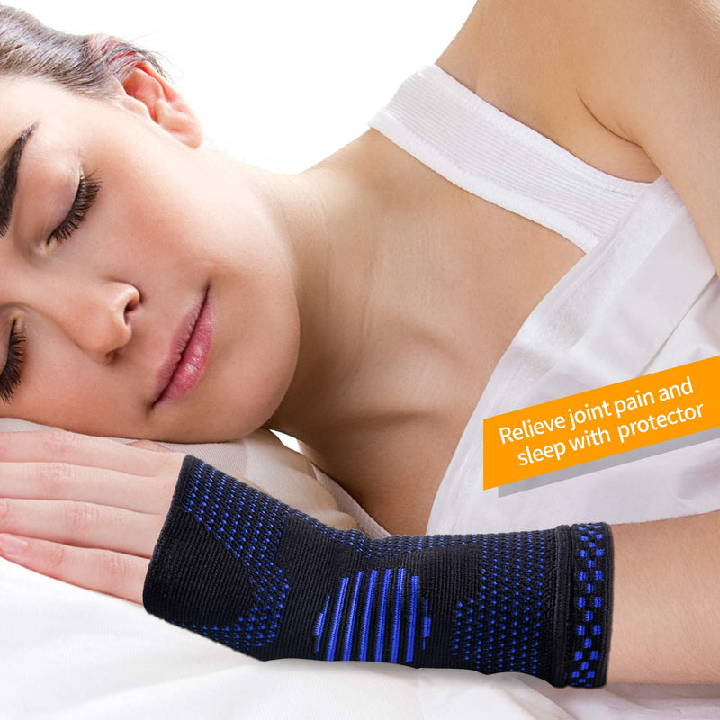 [Australia] - ABYON Wrist Compression Sleeves (Pair) for Carpal Tunnel and Pain Relief Treatment,Wrist Support for Women and Men.Breathable and Sweat-Absorbing carpal tunnel wrist brace Blue Small 