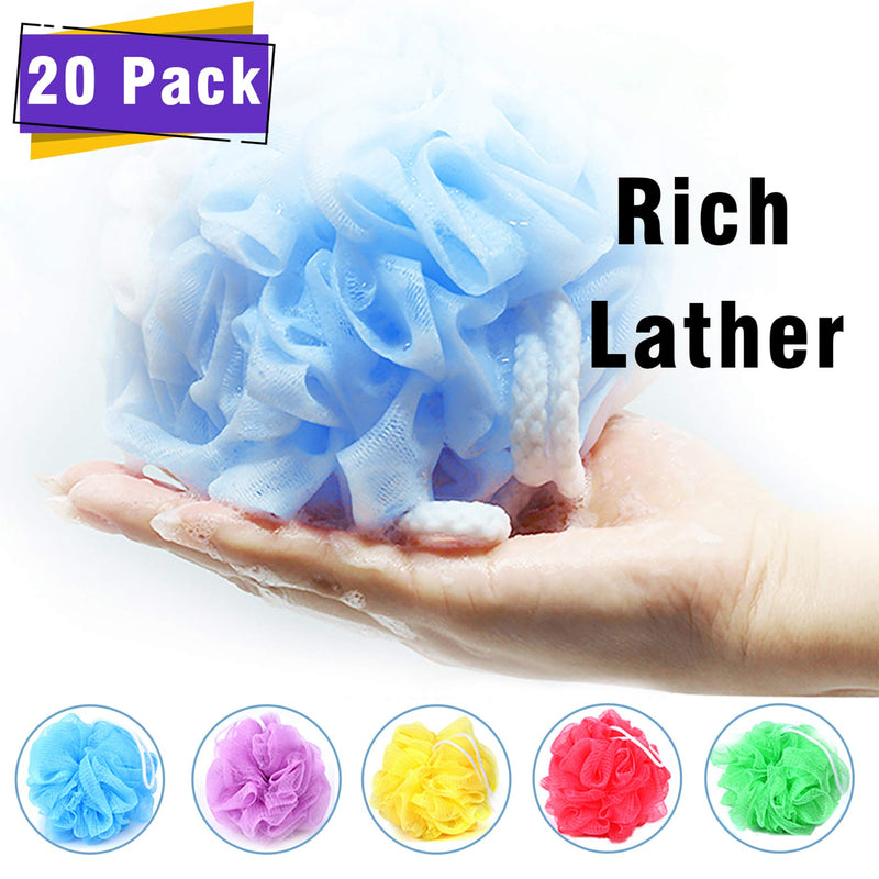 [Australia] - Bath Shower Sponge Loofahs [20 Pack,50g/Pcs] Bulk Assorted Colors, Mini Mesh Pouf Bath Poof Shower Ball, Mesh Bath and Shower Sponge 