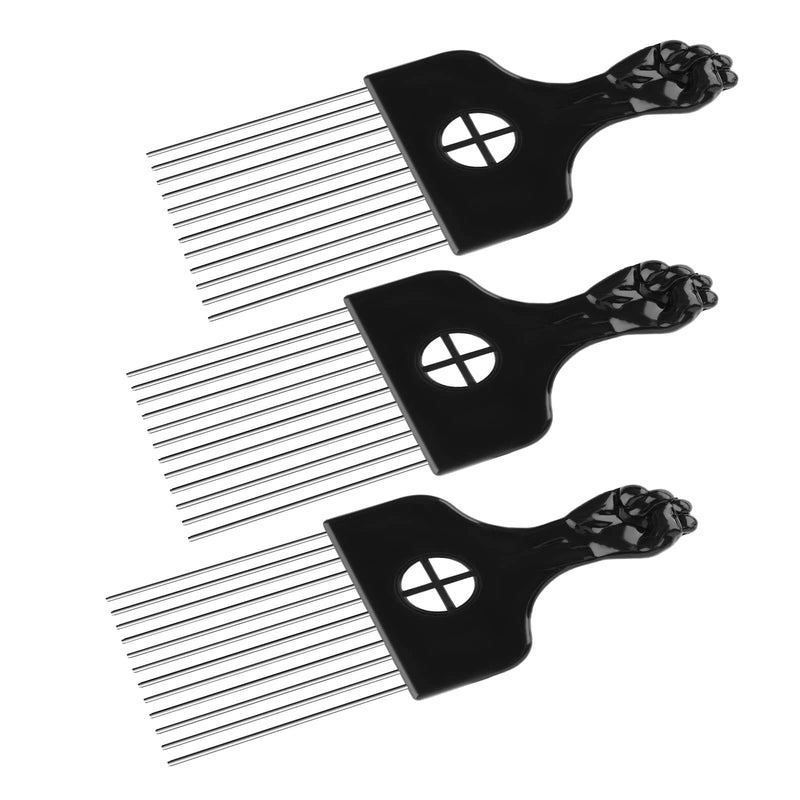 [Australia] - LUTER 3 Pack Afro Comb Hair Metal Pick Hairdressing Wig Braid Styling Tool Metal Combs for Women and Men Black 