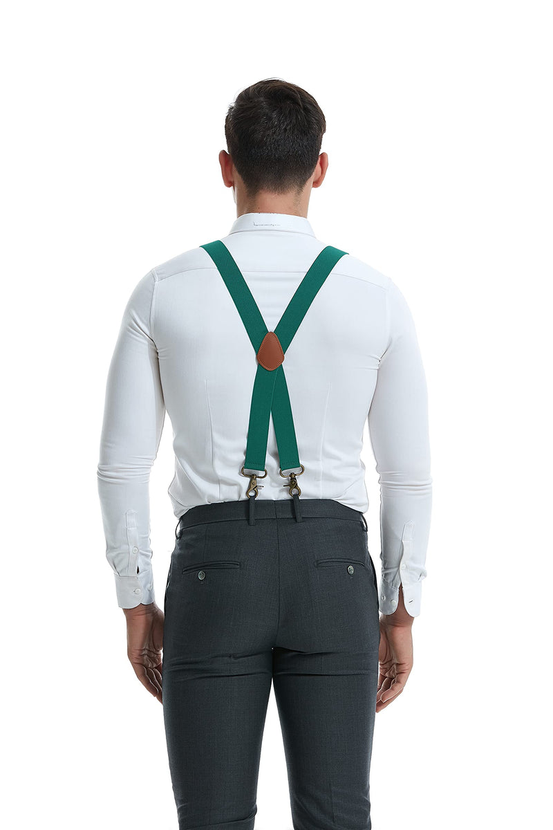 [Australia] - MENDENG Suspenders for Men Vintage Bronze Snap Hooks Adjustable Braces Groomsmen One Size Army Green 