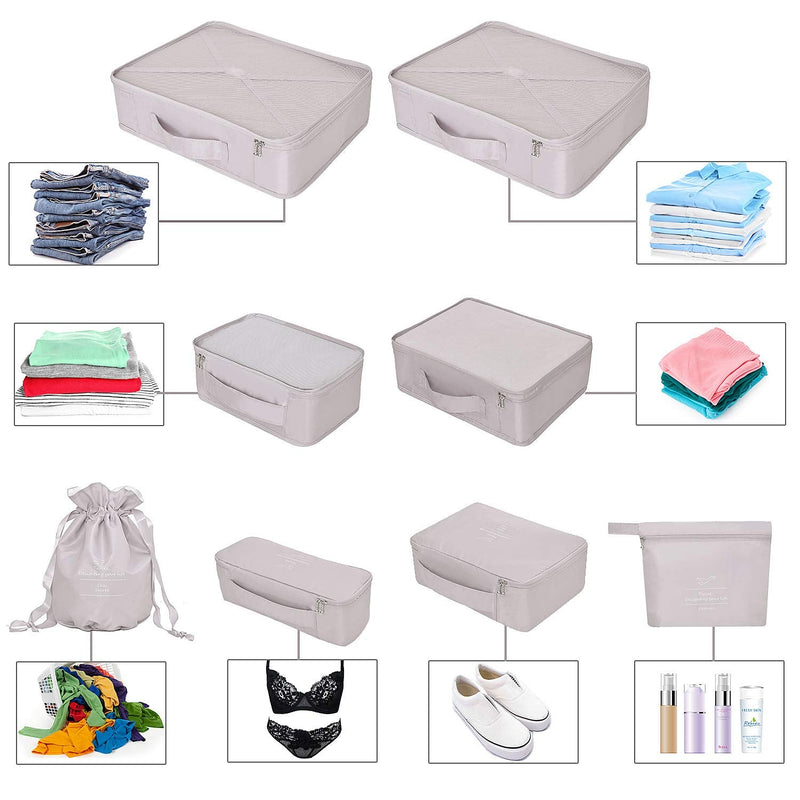 [Australia] - BETLLEMORY Packing Cubes 8 Sets Travel Luggage Organizers with Waterproof Shoe Storage Bag Compression Pouches(Grey) Grey 