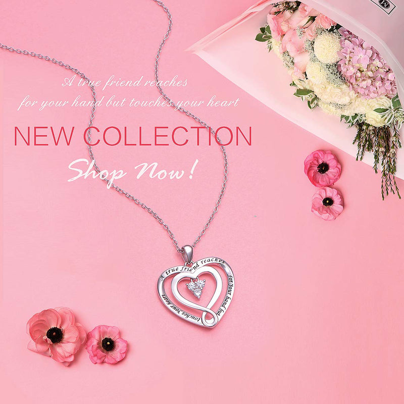 [Australia] - S925 Sterling Silver Best Friend Friendship BFF Heart Jewelry Pendant Necklace A true friend reaches for your hand but touches your heart 2 