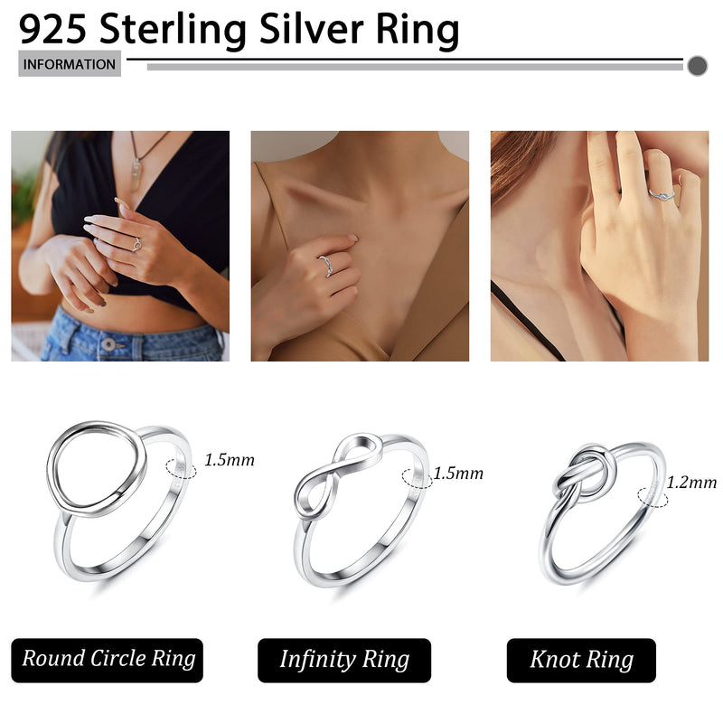 [Australia] - Fansilver 3Pcs Sterling Silver Knot Rings For Women Infinity Knot Round Circle Love Knot Ring Hypoallergenic Stackable Rings Set Minimalist Jewelry Band Friendship Promise Ring Size 5-9 